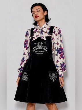 Hell Bunny Ouija Board SAMARA PINAFORE suspender DRESS.  Gothic Military- emo-XL